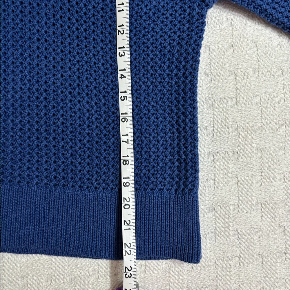 Blue Open Knit 1/4 Zip-Funnel Neck/Polo Collar- sz L Coastal Grandma Resortwear